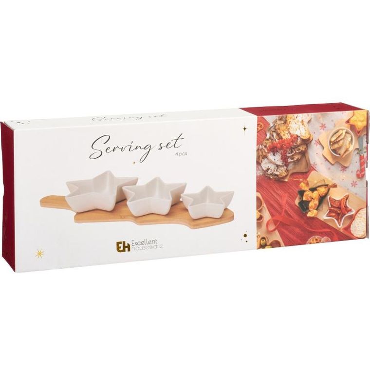 Eh Excellent Houseware, Glaceria, miseczki do serwowania przekąsek, 3 gwiazdki i bambusowa taca