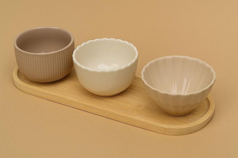 eh Excellent Houseware, Nobi, miseczki na przekąski, 3 naczynia i podłużna tacka