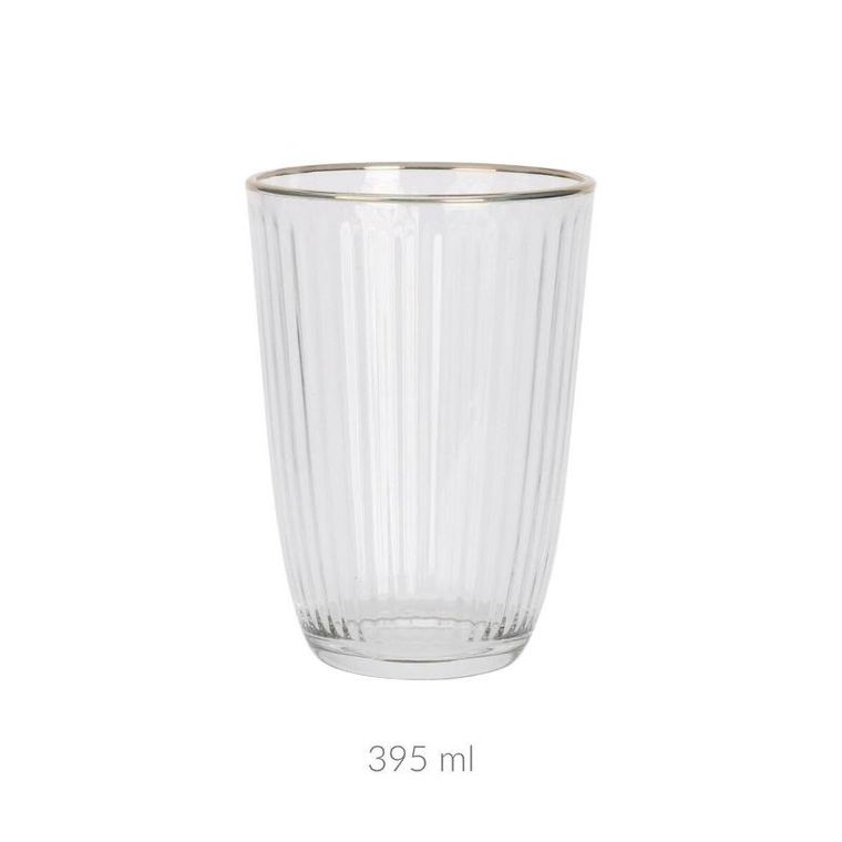 Eh Excellent Houseware, prążkowana szklanka ze złotym brzegiem, 395 ml