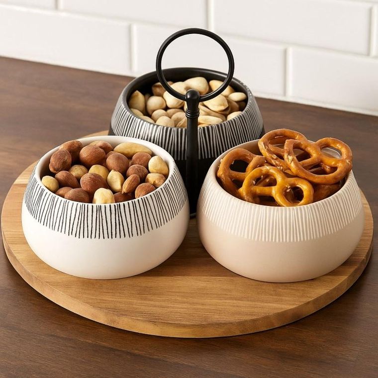 Eh Excellent Houseware, Rori, miseczki na przekąski i taca z uchwytem, 3 szt.