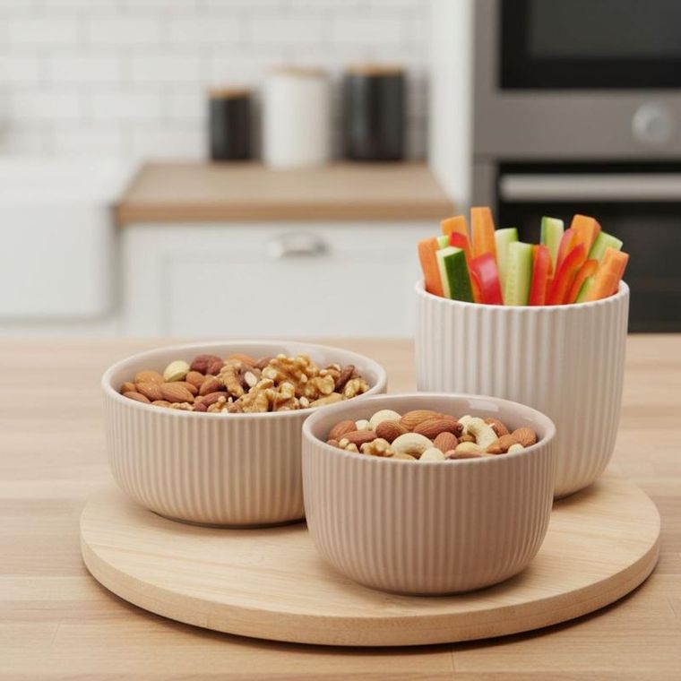 Eh Excellent Houseware, zestaw ceramicznych miseczek, na bambusowej tacy