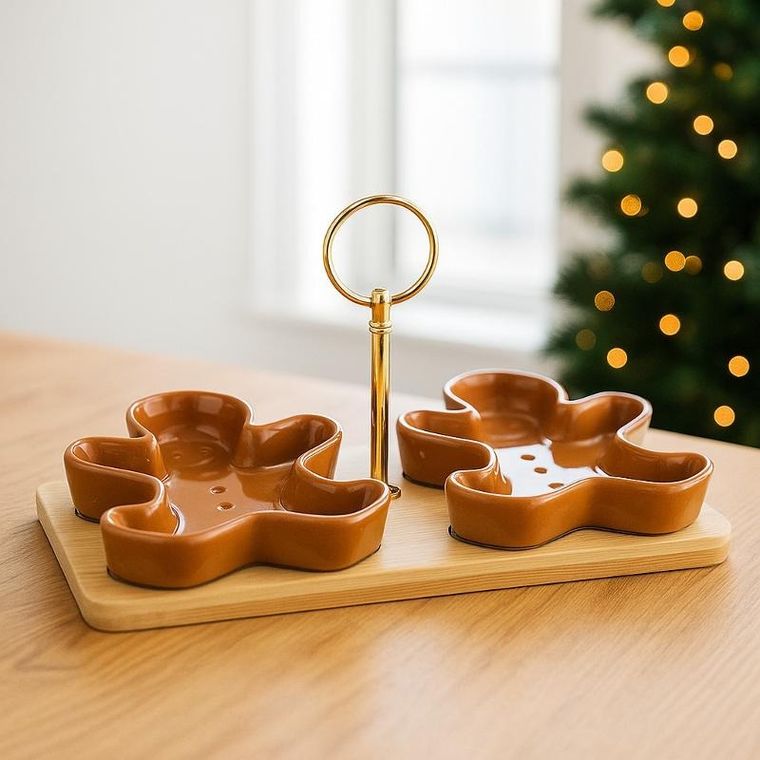 Eh Excellent Houseware, Zimora, miseczki na przekąski, na bambusowej desce, 3 elementy