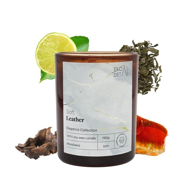 EkoDetale, Elegance, świeca sojowa w szkle, Soft Leather, 190g