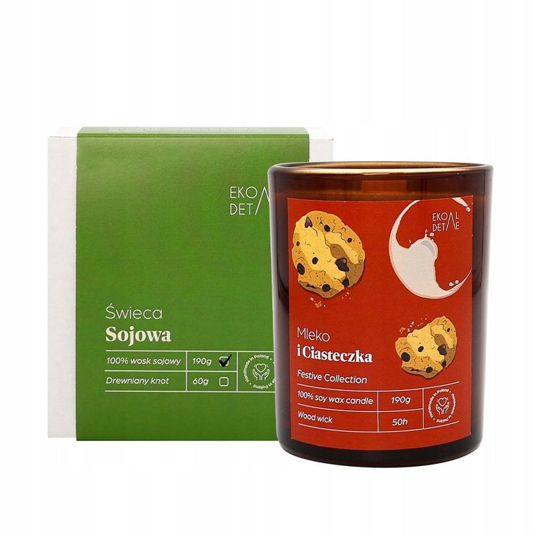 EkoDetale, Festive, świeca sojowa w szkle, Mleko i Ciasteczka, 190g