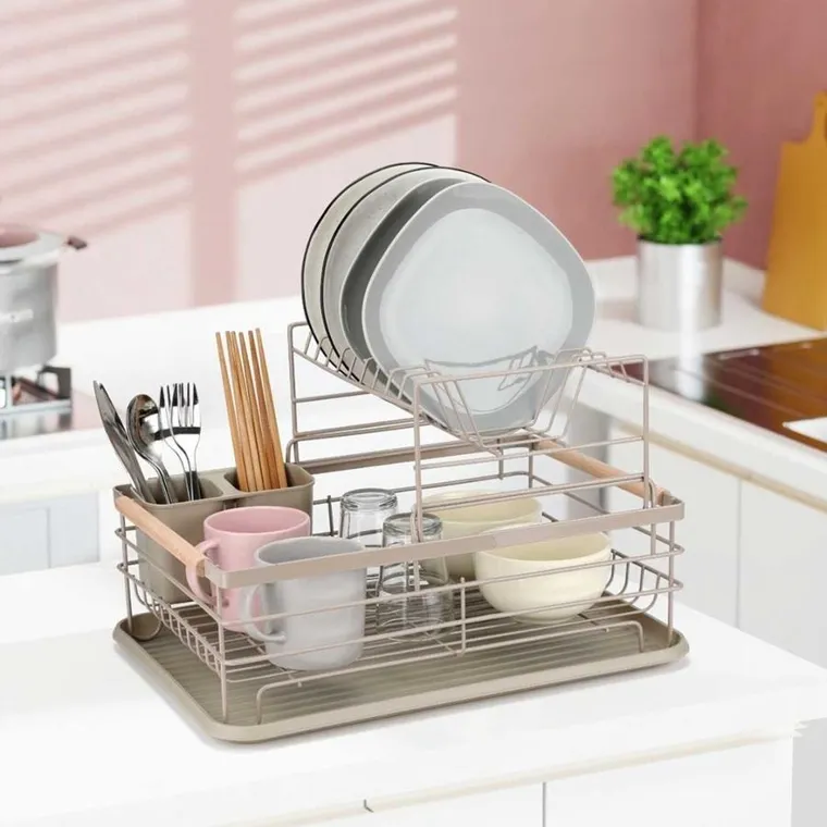 Elitehoff, suszarka do naczyń z ociekaczem i tacą, beżowa, e-8190