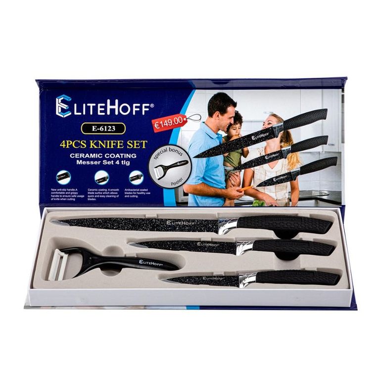 Elitehoff, zestaw 3 kuchennych noży marmurkowych z obieraczką