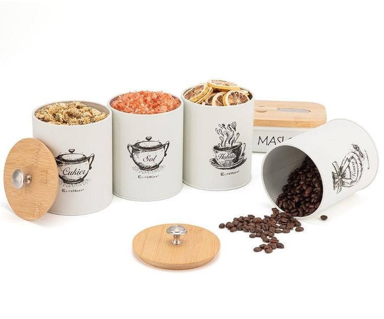 Elitehoff, zestaw 4 pojemników kuchennych i maselniczką
