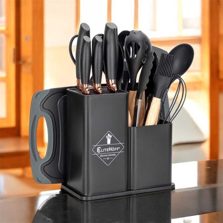 Elitehoff, zestaw noży i przyborów kuchennych w stojaku, 19 elementów