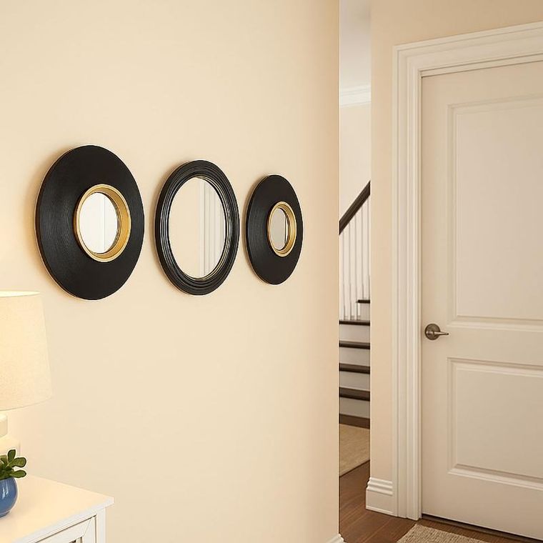 Emako, Dem, zestaw okrągłych luster w czarnych ramach, 25,5 cm, 3 szt.