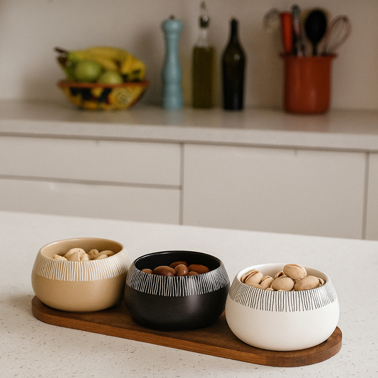 Emako, Rori, miseczki na przekąski z tacą, 3 szt.