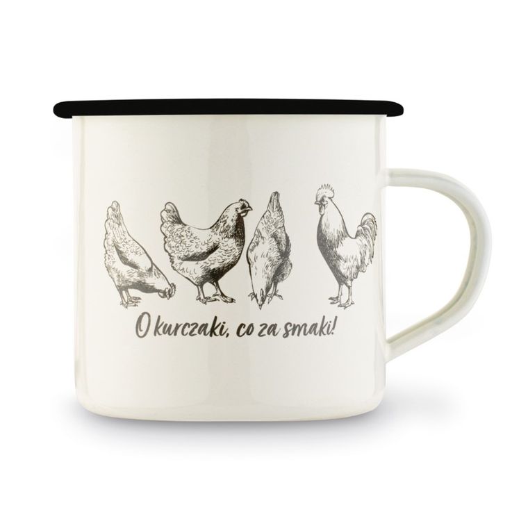 Emaliowany kubek, 10 cm, 700 ml, o kurczaki