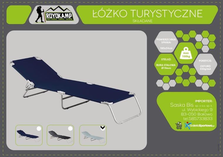 Enero Camp, składane łóżko turystyczne, szare