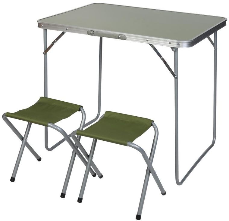 Enero Camp, składany stolik turystyczny, 2 krzesła, zielony, 80-60-70 cm