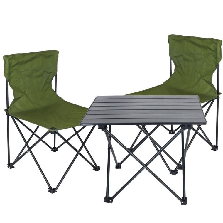 Enero Camp, zestaw turystyczny, składany, 3w1, stolik i 2 krzesła, zielony