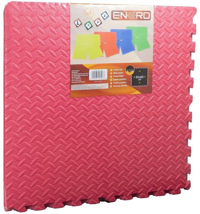 Enero, mata, puzzle piankowe, czerwona, 60-60 cm, 4 szt.