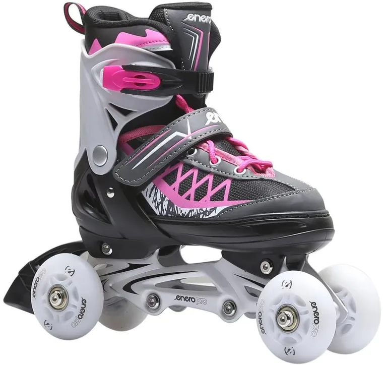 Enero Pro, łyżworolki wrotki łyżwy, 4w1, LED, różowo-szare, rozmiar 26-29