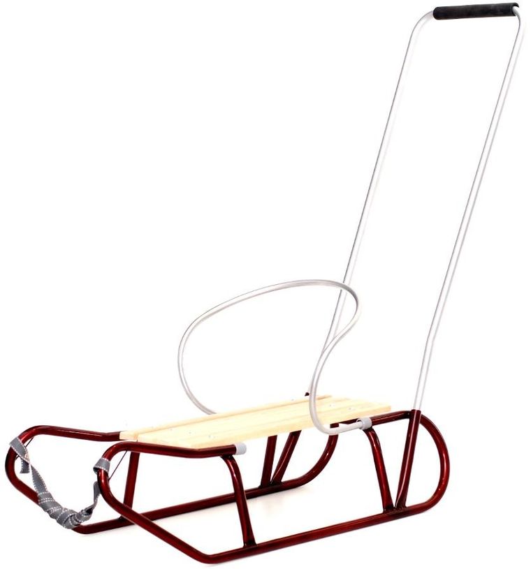 Enero, sanki metalowe z oparciem i pchaczem, bordowe
