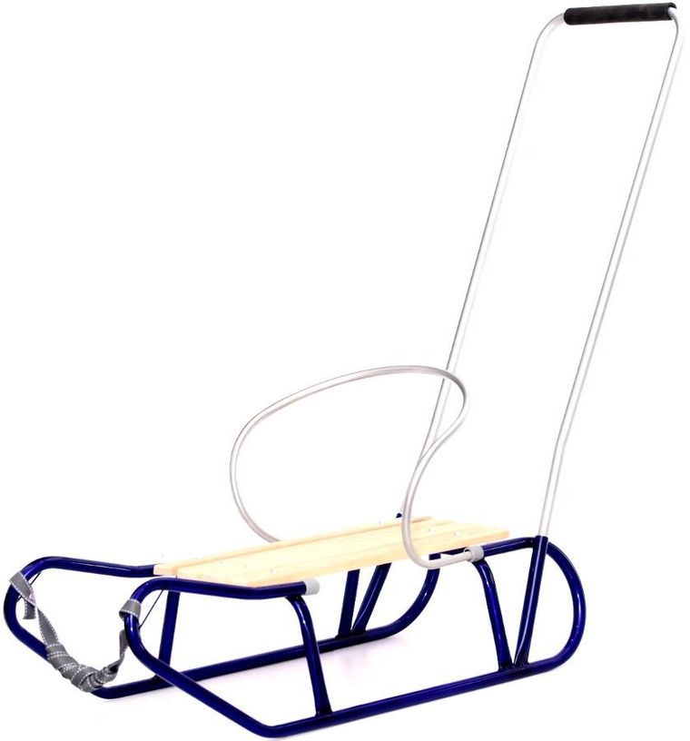 Enero, sanki metalowe z oparciem i pchaczem, niebieskie