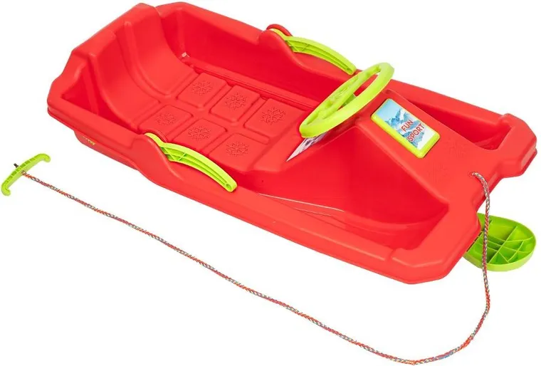 Enero, sanki plastikowe z hamulcem i kierownicą, Adaś, 84-43-25 cm, czerwone
