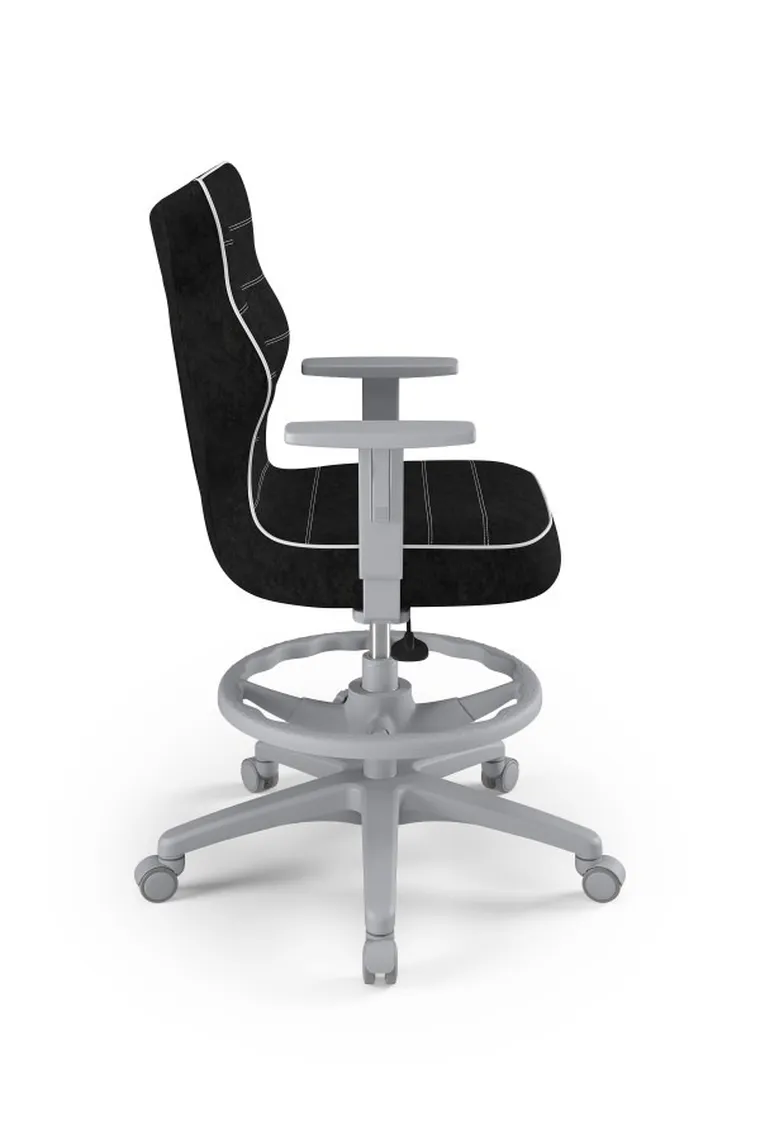 Entelo, Duo, krzesło młodzieżowe z podnóżkiem i podłokietnikami, wzrost 146-176,5 cm, czarne