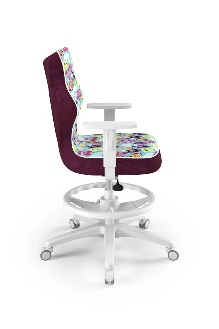 Entelo, Duo, krzesło młodzieżowe z podnóżkiem i podłokietnikami, wzrost 146-176,5 cm, sowy