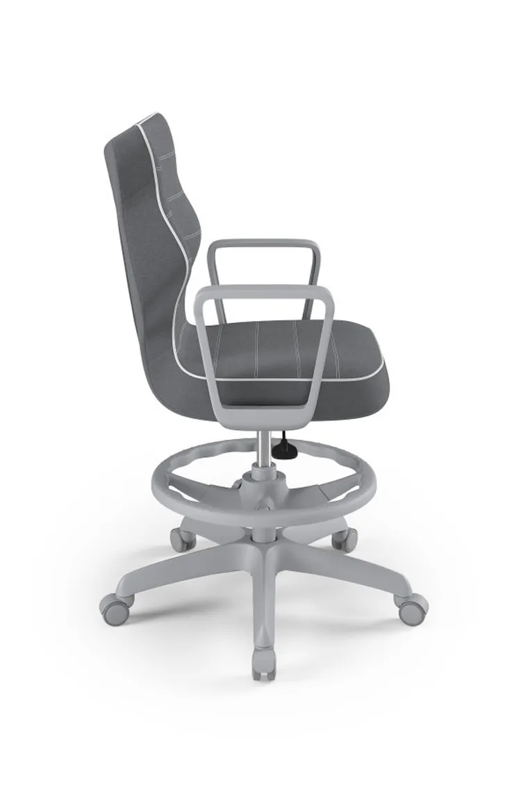 Entelo, Norm, krzesło młodzieżowe z podnóżkiem i podłokietnikami, wzrost 146-176,5 cm, ciemno szare