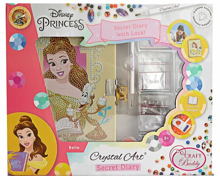 Epee, Księżniczki Disneya, Crystal Art, sekretny pamiętnik z mozaiką diamentową, Bella