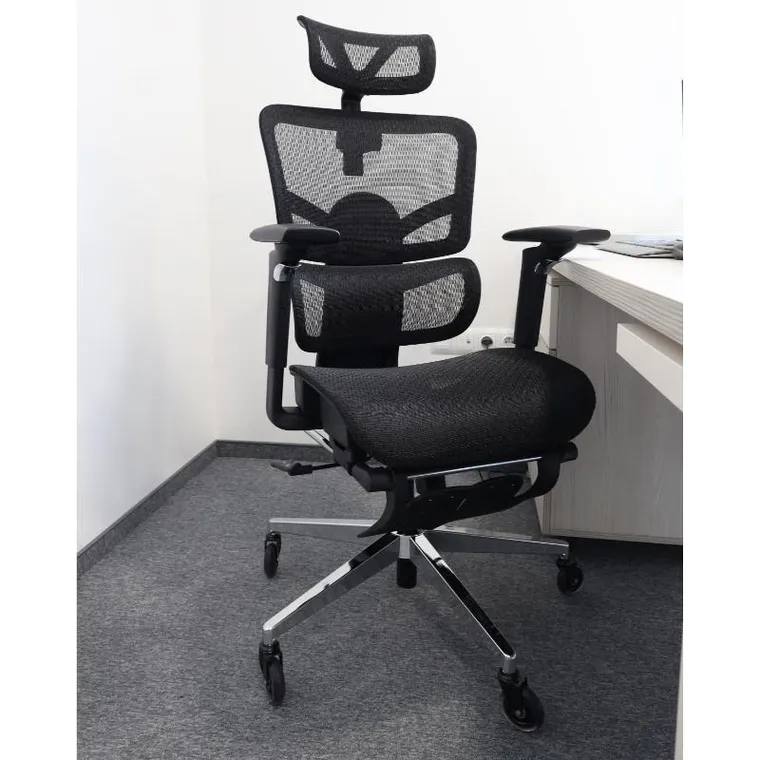 Ergonomiczny fotel biurowy z siatki, czarny