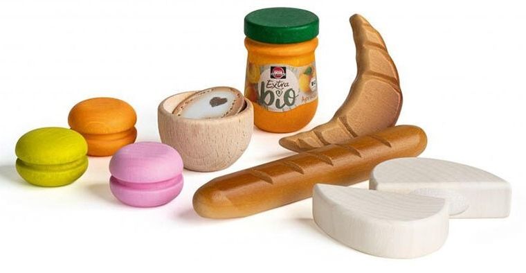 Erzi, Francja, zabawa w kuchnię, drewniane produkty spożywcze, 10 elementów