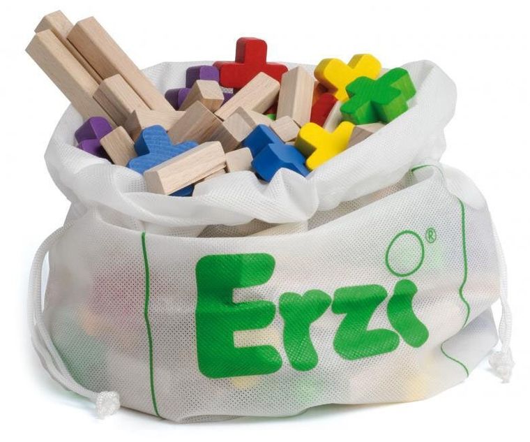 Erzi, krzyżyki, drewniane klocki konstrukcyjne, 150 elementów