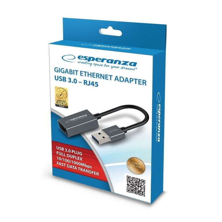 Esperanza, adapter, GIGABIT ETHERNET, 1000 MBPS, USB 3.0-RJ45, ENA101