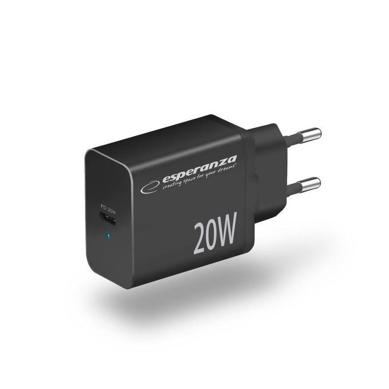 Esperanza, ładowarka sieciowa 20w USB, c pd czarna ezc104k