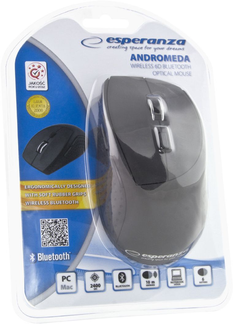 Esperanza, mysz bezprzewodowa optyczna Bluetooth EM123K ANDROMEDA 1000/1600/2400dpi, 6D