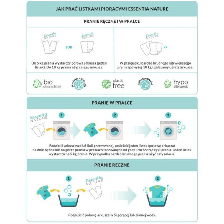 Essentia Nature, listki do prania ekologiczne, 2 szt.