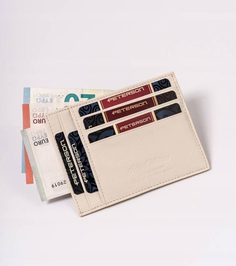 Etui na dokumenty, beżowe, skórzane, Peterson