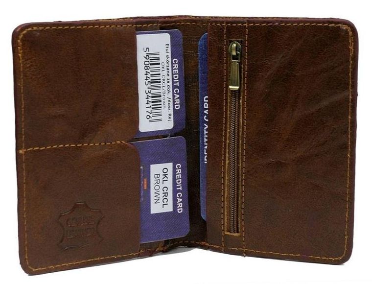 Etui na dokumenty, brązowe, skórzane