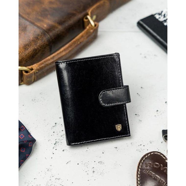 Etui na dokumenty, czarne, skórzane, Rovicky