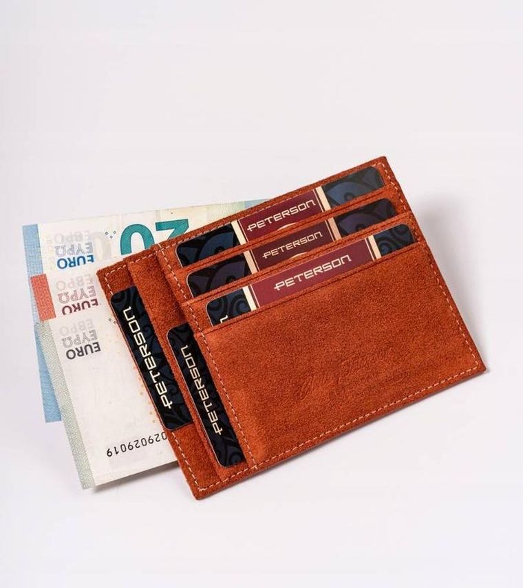 Etui na karty, brązowe, skórzane, Peterson
