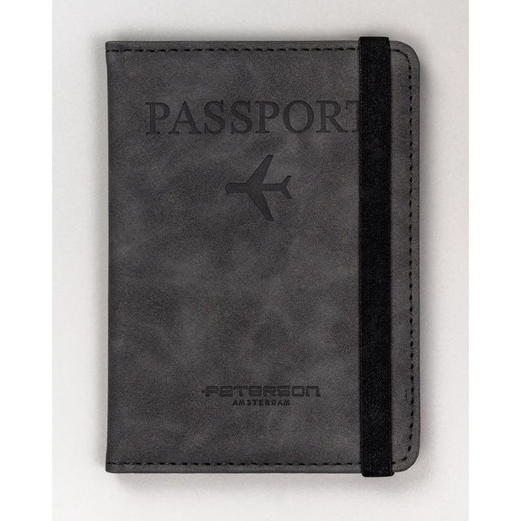 Etui na paszport, czarne, skóra ekologiczna, Peterson
