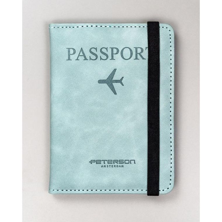 Etui na paszport, niebieskie, skóra ekologiczna, Peterson