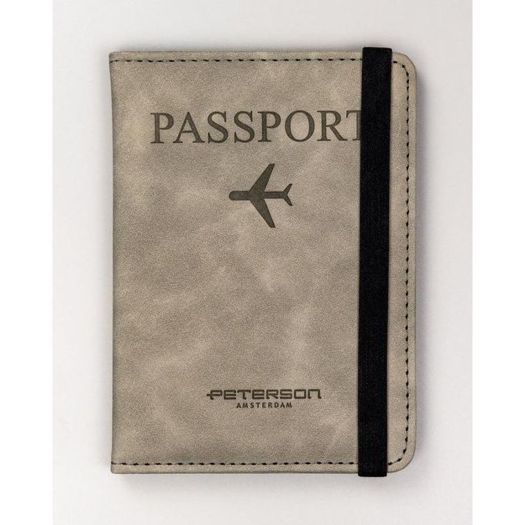 Etui na paszport, szare, skóra ekologiczna, Peterson