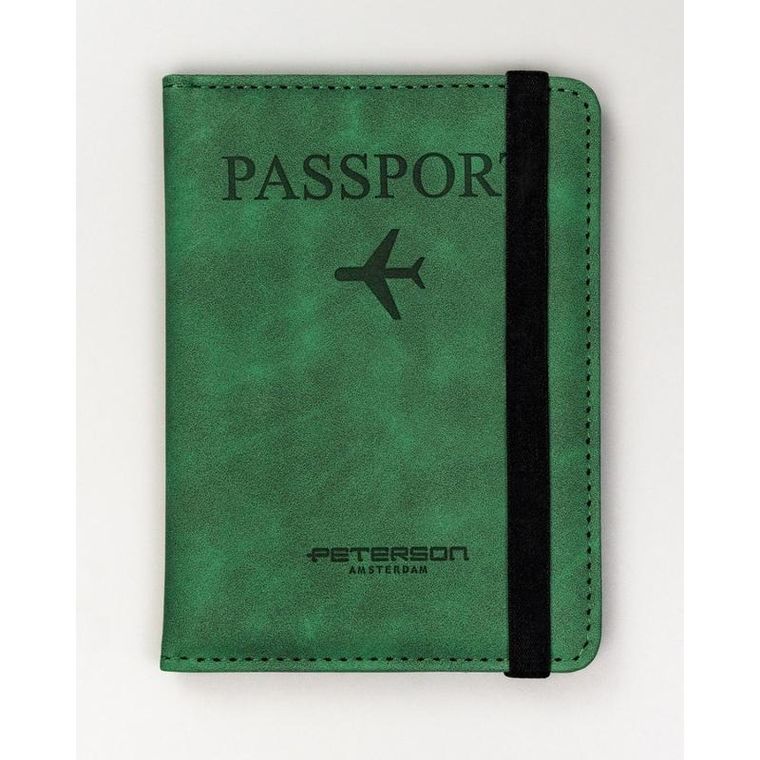 Etui na paszport, zielone, skóra ekologiczna, Peterson