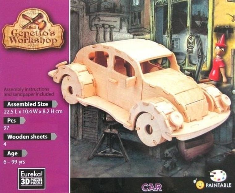 Eureka! Gepetto, Samochód, drewniana łamigłówka, puzzle 3D