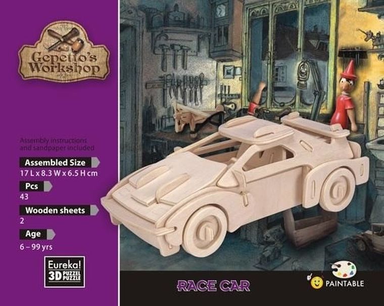 Eureka! Gepetto, Samochód rajdowy, drewniana łamigłówka, puzzle 3D