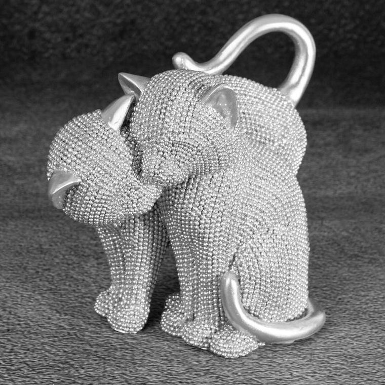 Eurofirany, figurka dekoracyjna, kot, Eldo, 16-10-13 cm, srebrny