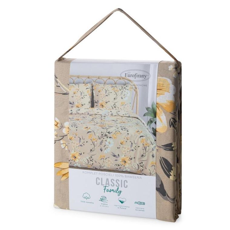 Eurofirany, komplet pościeli bawełnianej, Emy, 140-200 cm, ciemnobeżowy