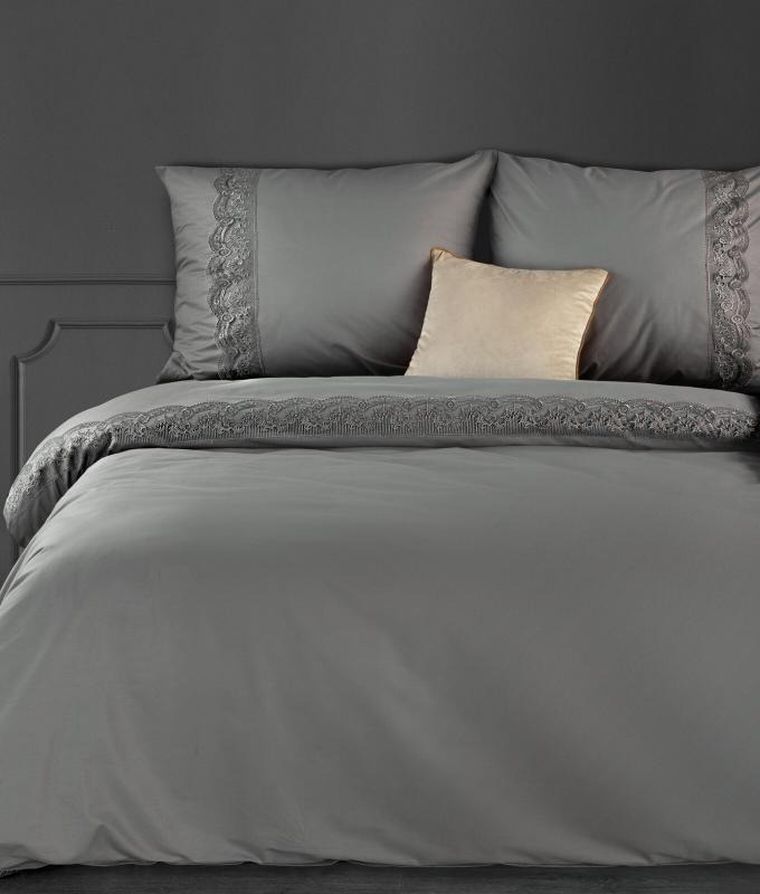 Eurofirany, komplet pościeli bawełnianej, Lana1, 160-200 cm, 2-70-80 cm, ciemnoszary