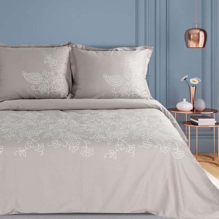 Eurofirany, komplet pościeli satynowej, haft, 220-200 cm, beżowy