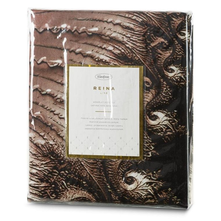 Eurofirany, komplet pościeli satynowej, Reina, 220-200 cm, brązowy