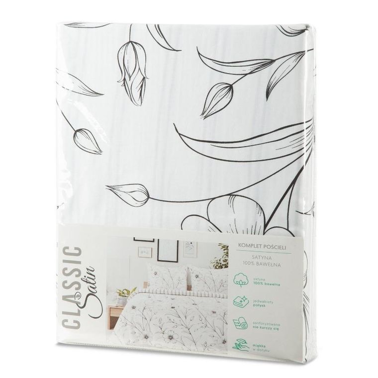Eurofirany, komplet pościeli satynowej, Spring, 140-200 cm, biały